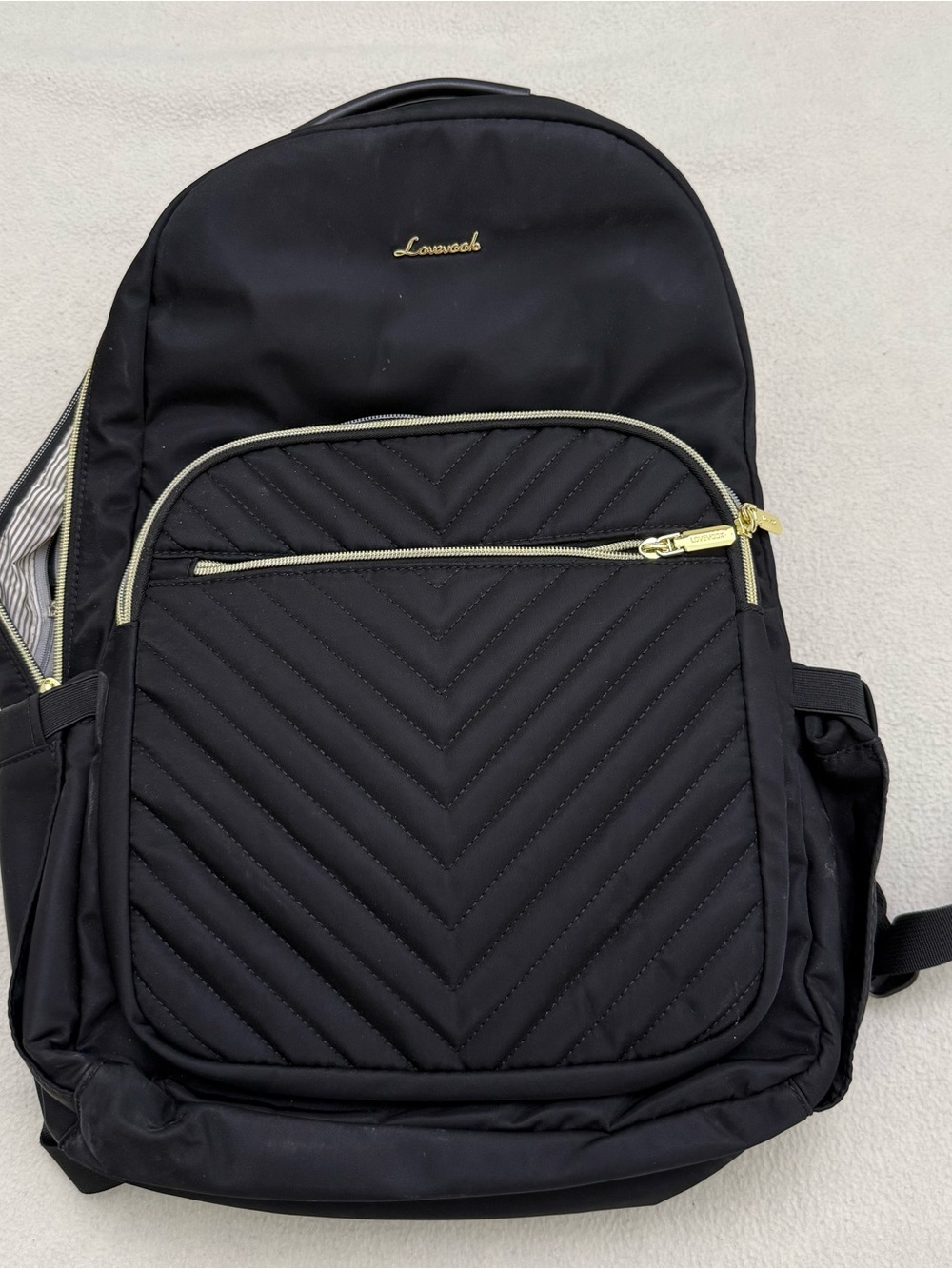 Lovevook Black Quilted Backpack Gold Hardware USB Charging Port